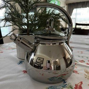 Elegant Princess House stainless steel whistling kettle with pretty glass lid
